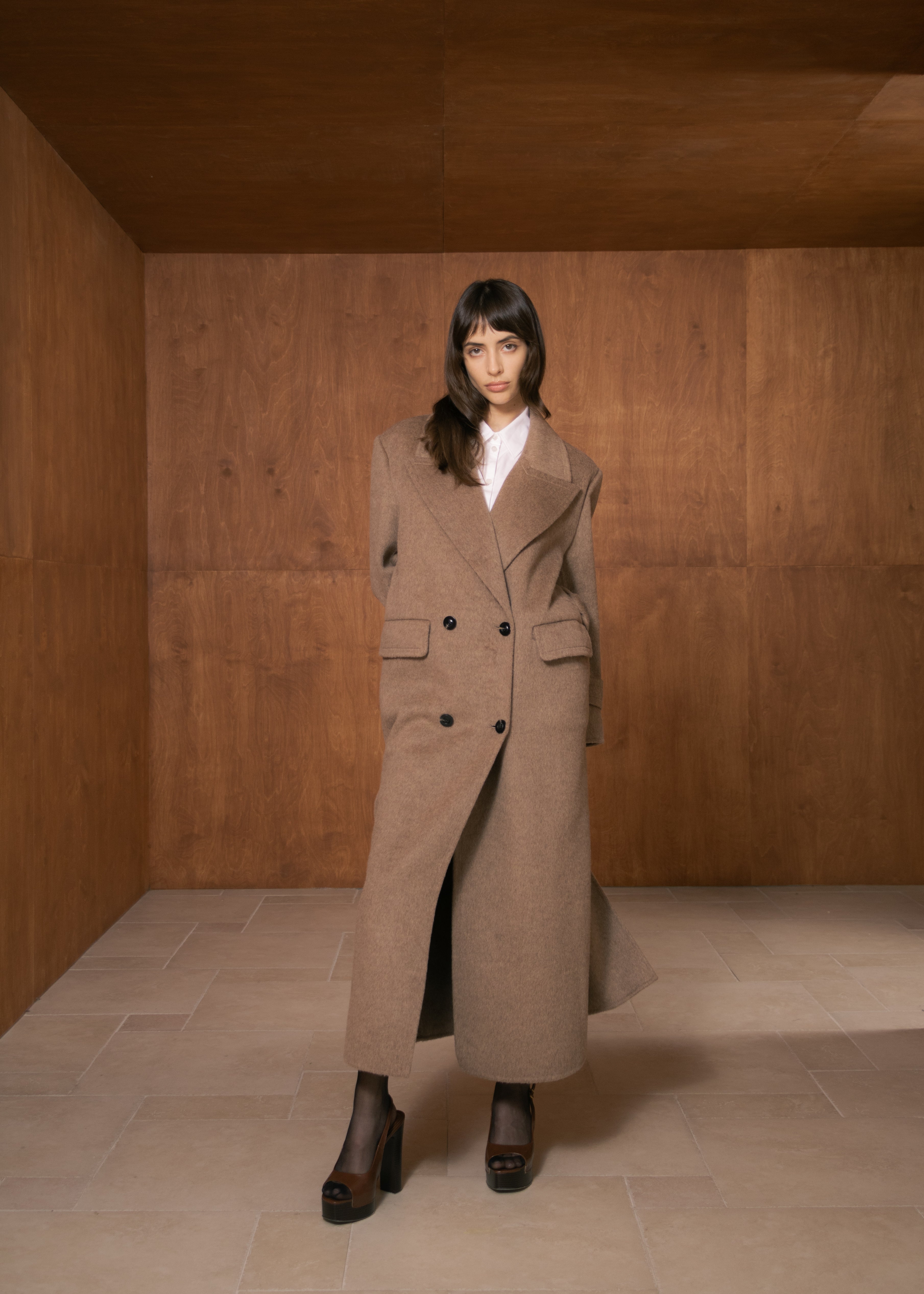 Celine 20AW WOOL LONG COAT セリーヌ MAGGIE COAT IN CASHMERE AND WOOL NATTÉ - BLACK | CELINE